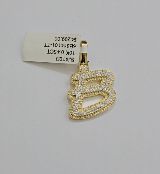 Real 10k Yellow Gold B Charm Pendant Letter Initial With Diamonds For Mens - Reva Jeweler