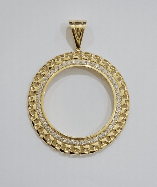 Real 10k Yellow Gold Bezel Charm Pendant Round Mexican Centenario Coin 10kt SALE - Reva Jeweler
