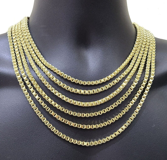 Real 10K Yellow Gold Box Byzantine Chain 4mm Necklace 18 - 30'' Inch Lobster Lock - Reva Jeweler