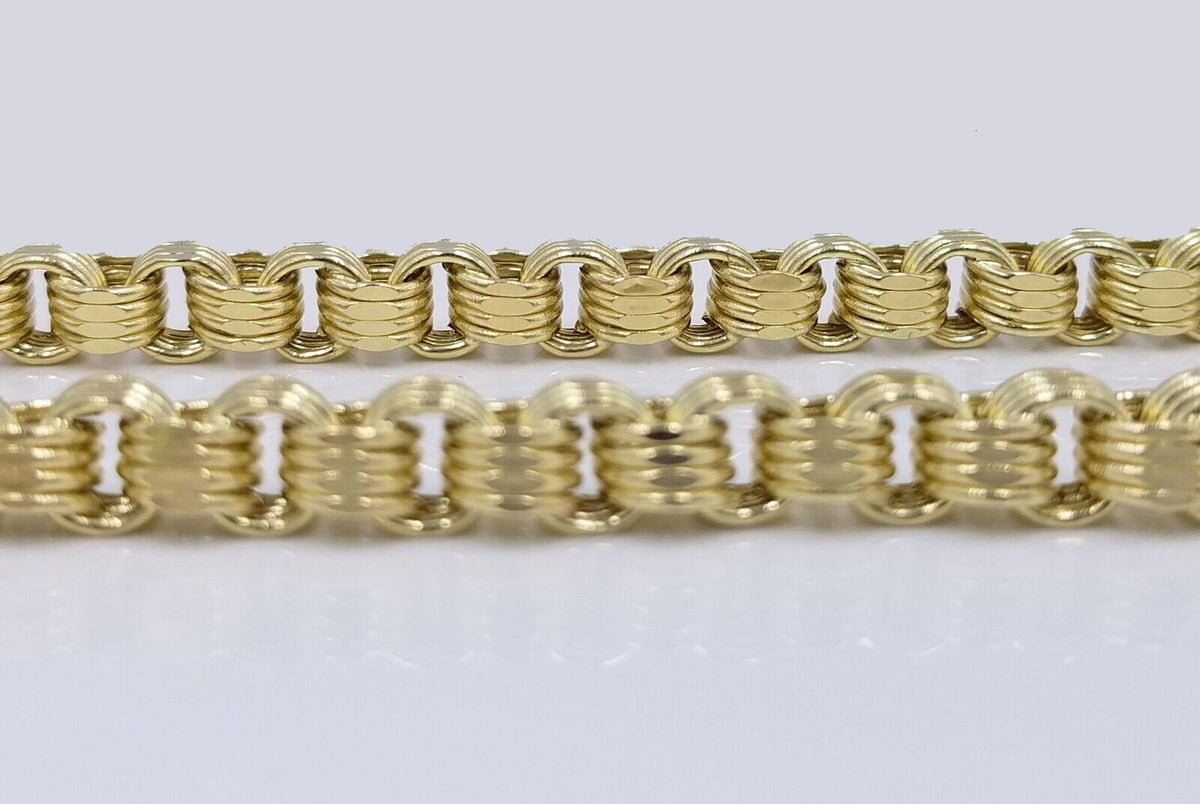 Real 10k Yellow Gold Box Byzantine Necklace 6.5mm 24" inch For Men 10kt Chain - Reva Jeweler