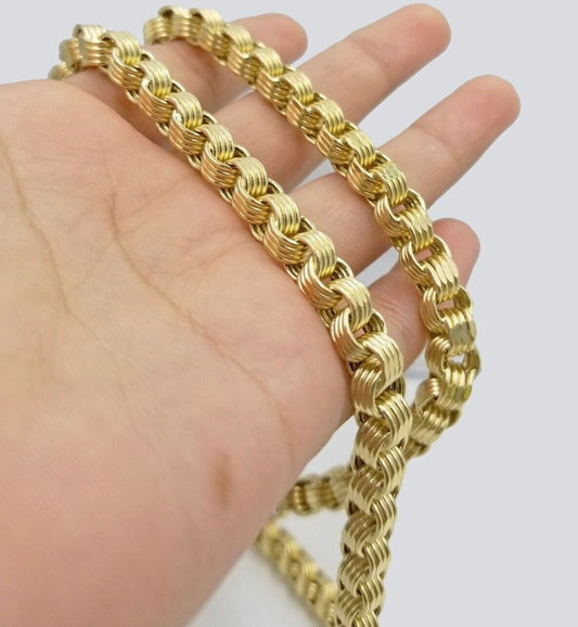 Real 10k Yellow Gold Box Byzantine Necklace 6.5mm 24" inch For Men 10kt Chain - Reva Jeweler