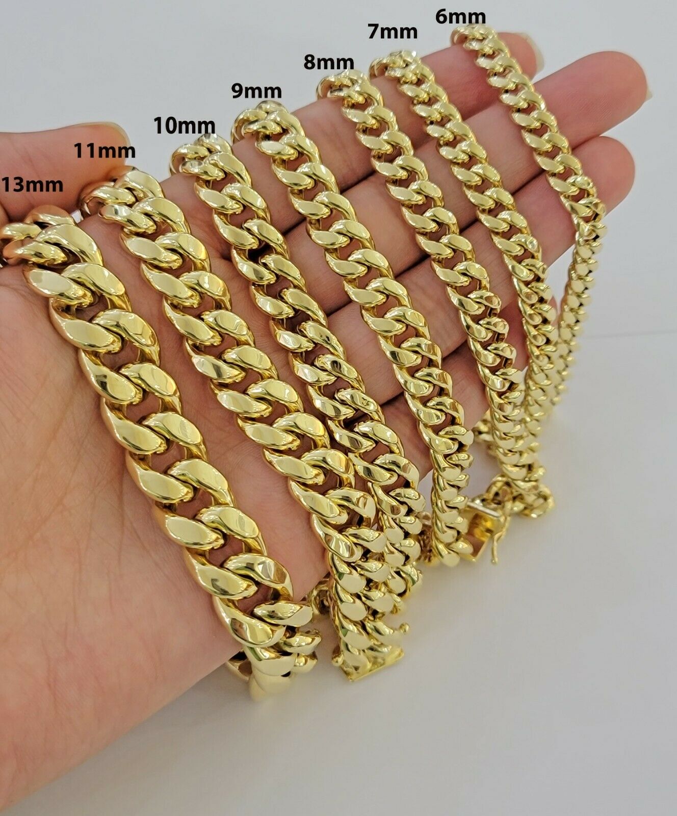 Real 10k Yellow Gold Bracelet 6mm - 15mm Miami Cuban Link 7.5" - 9" Mens 10kt - Reva Jeweler