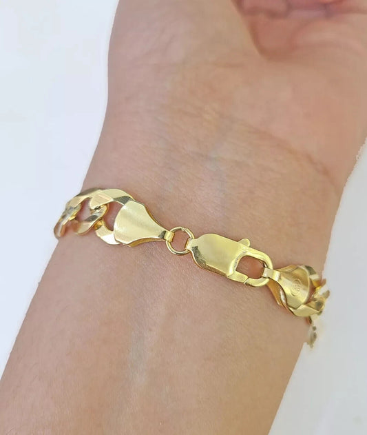 Real 10k Yellow Gold Bracelet Mens Cuban curb Link ID Name Plate Solid 13mm 9" - Reva Jeweler