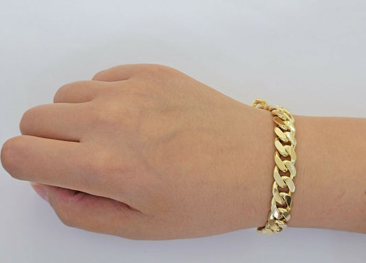 Real 10k Yellow Gold Bracelet Miami Cuban Link 11mm 8" 10kt Strong SOLID LINKS - Reva Jeweler