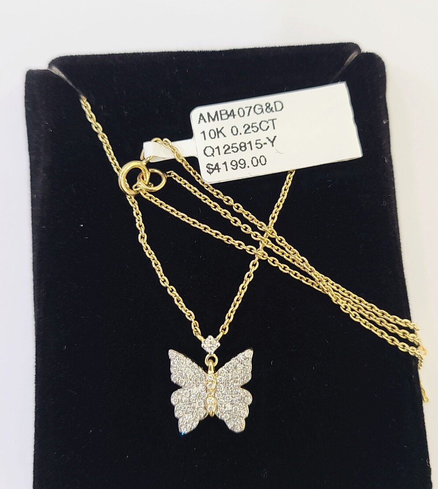 Real 10k Yellow Gold Butterfly Pendant Chain Necklace Set Women - Reva Jeweler