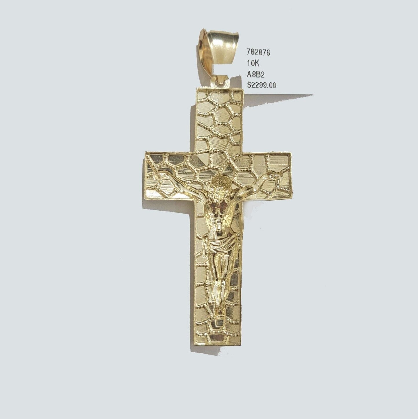 Real 10k Yellow Gold Byzantine Chain Nugget Cross Charm Pendant Necklace SETS - Reva Jeweler