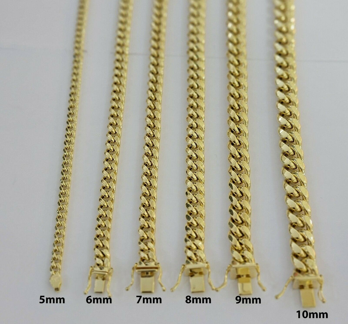 Real 10k Yellow Gold chain Bracelet 5mm - 10mm Miami Cuban Link Necklace 8" - 30" - Reva Jeweler