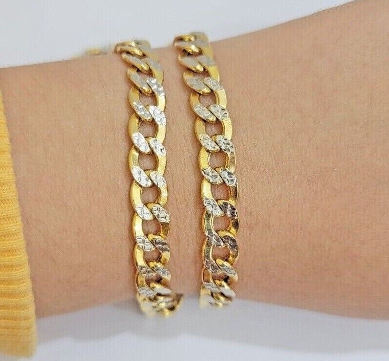 Real 10k Yellow Gold Chain Curb Link Necklace 10mm 18 - 30 Inch Diamond Cuts - Reva Jeweler