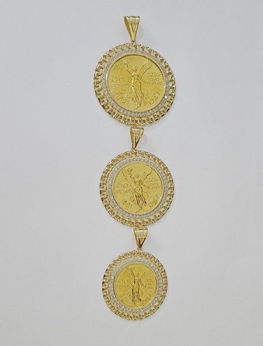 REAL 10k Yellow Gold Charm Centenario Style Coin in Bezel 50 Pesos 1947 For Men - GoldenlinQ