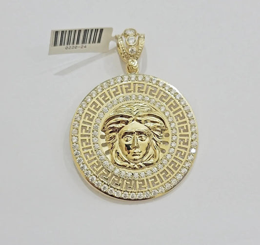 Real 10k Yellow Gold Charm Pendant Circular Round Head With Stones Unique Design - Reva Jeweler