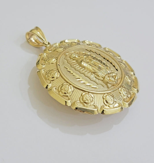 Real 10k Yellow Gold Charm Pendant Jesus Head Face & Virgin Mary 10KT For Men's - Reva Jeweler