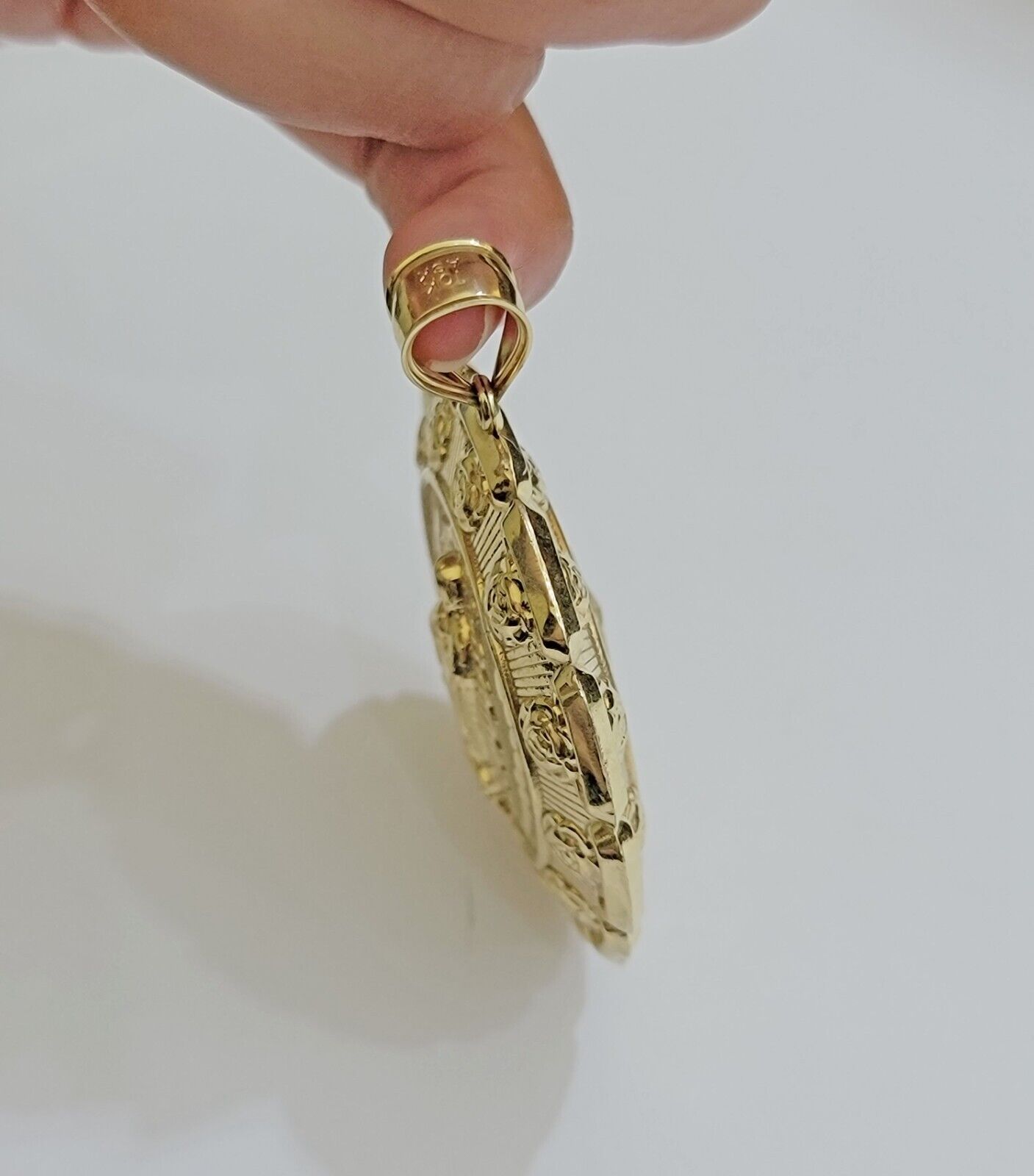 Real 10k Yellow Gold Charm Pendant Jesus Head Face & Virgin Mary 2 Inch 10KT Men - Reva Jeweler