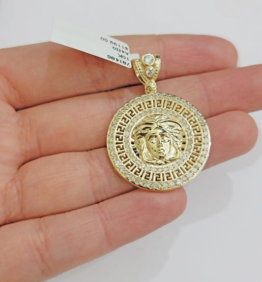 Real 10k Yellow Gold Charm Pendant Medusa Head 1.5" With Stones 10kt for Chain - Reva Jeweler