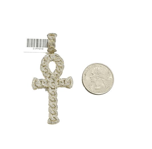 Real 10k Yellow Gold Cross Diamond Charm Pendant 2.5'' inches Genuine 10kt - Reva Jeweler