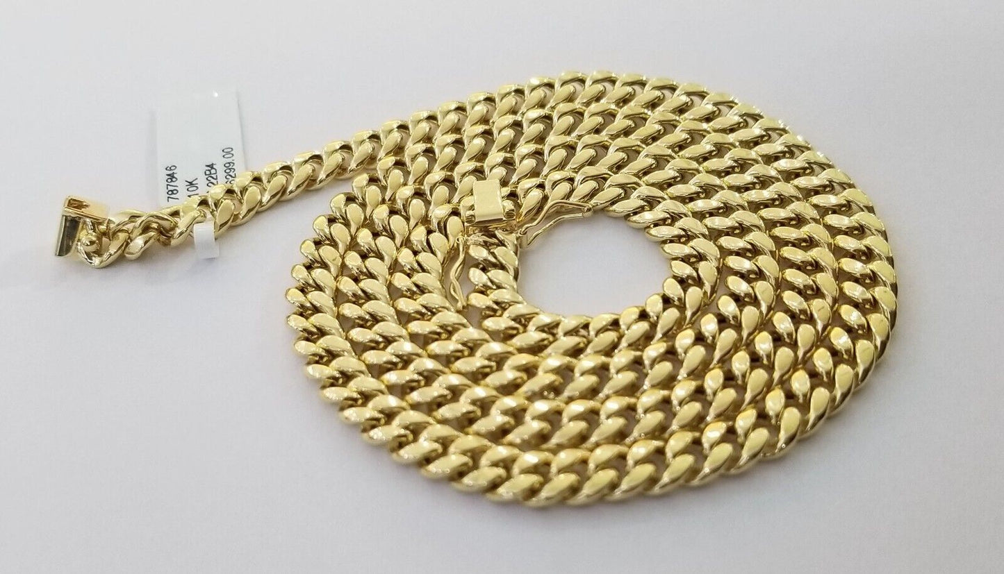 Real 10k Yellow Gold Cross Miami Cuban Link Chain Jesus Charm Pendant 6mm 24" - Reva Jeweler