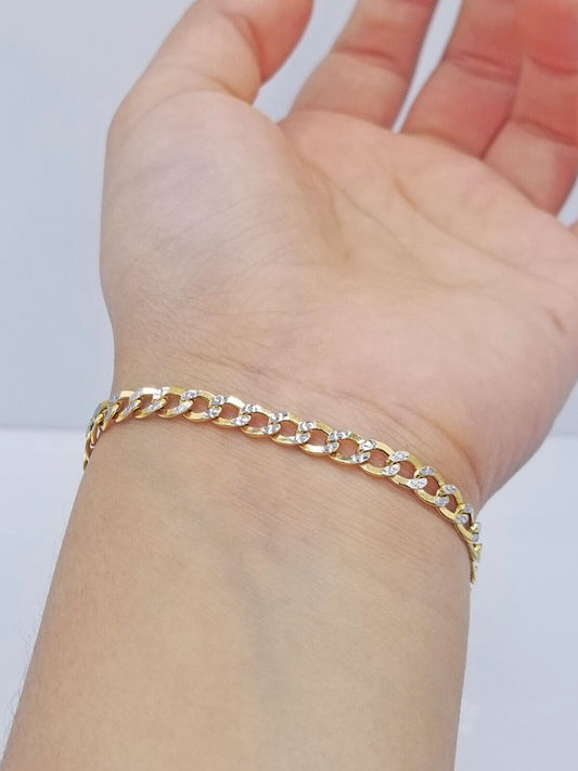 Real 10k Yellow Gold Cuban Curb link Bracelet 4mm 7" Inches Diamond Cut 10kt - Reva Jeweler