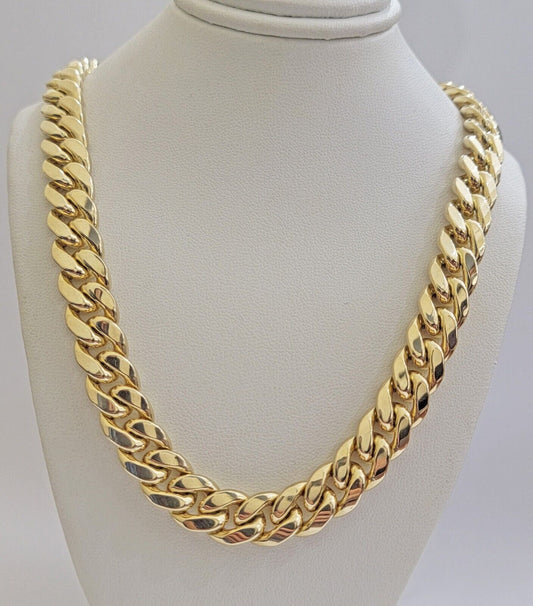 Real 10k Yellow Gold Cuban Link Solid Necklace 11mm 22" 10KT Christmas Deal - Reva Jeweler