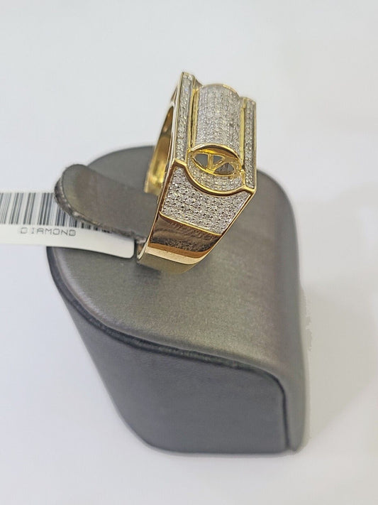 Real 10k Yellow Gold Diamond Mens Ring Band Wedding Genuine Natural - Reva Jeweler
