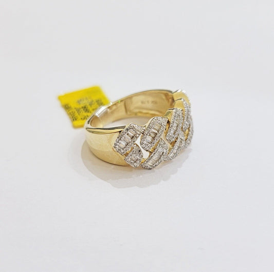 Real 10k Yellow Gold Diamond Mens Ring Cuban Link 0.78CT Natural Diamond SIZE 10 - Reva Jeweler