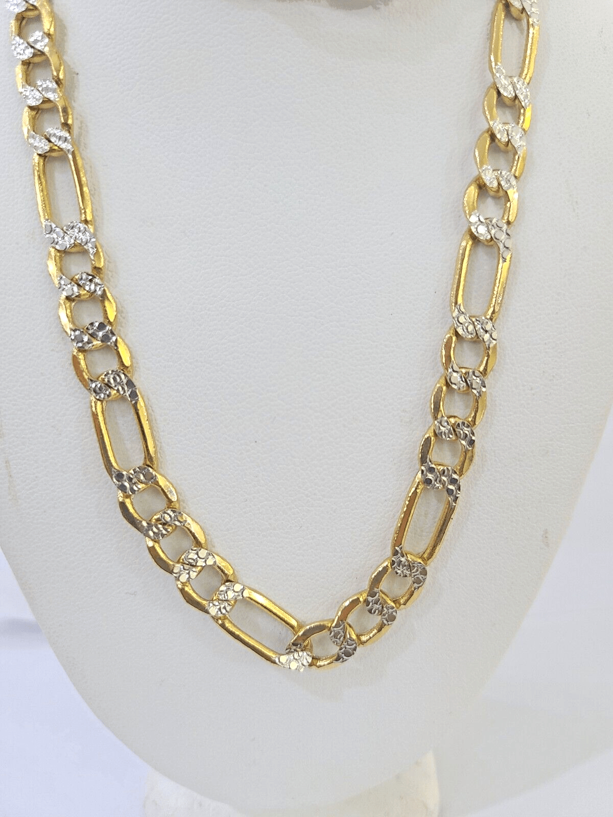 Real 10k Yellow Gold Figaro Link Chain 7mm 24 Inch Diamond Cut Necklace - Reva Jeweler