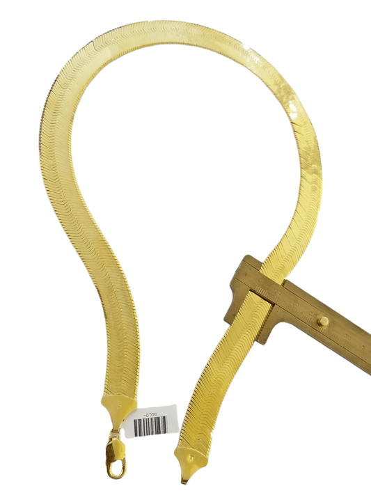 Real 10K Yellow Gold Herring Bone Chain 14mm Necklace 22" Inch Lobster lock - Reva Jeweler