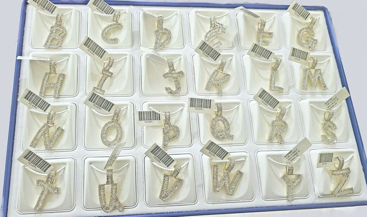 Real 10K Yellow Gold Initials Diamond Cut Charm A - Z Pendant Alphabets - GoldenlinQ