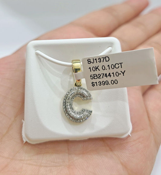 Real 10K Yellow Gold Initials Diamond Cut Charm A - Z Pendant Alphabets - GoldenlinQ