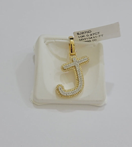 Real 10k Yellow Gold J Charm Pendant Letter Initial With Diamonds For Mens - Reva Jeweler