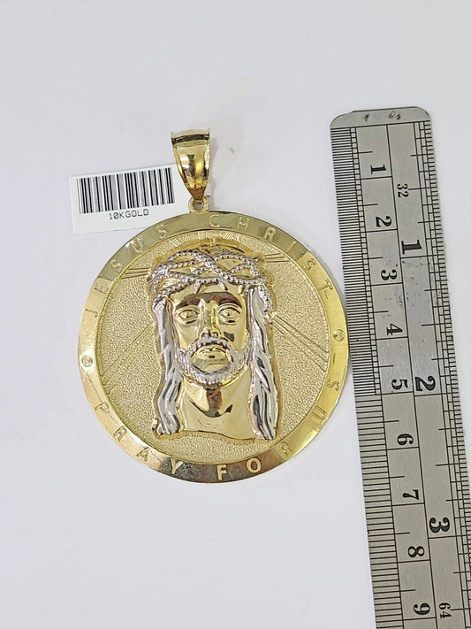 Real 10K Yellow Gold Jesus Crist Pendant Charm Diamond Cut Circular Genuine - Reva Jeweler
