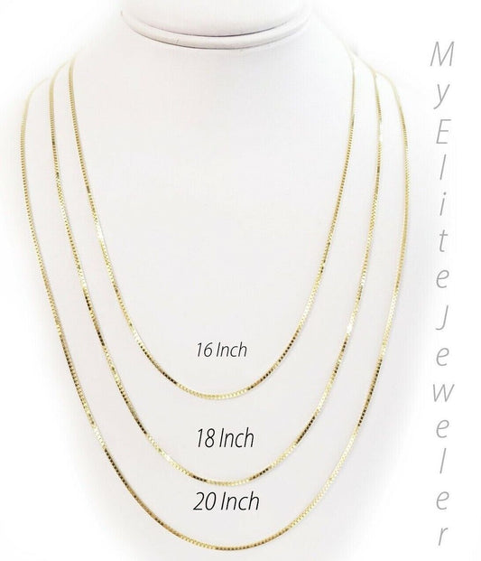 Real 10k Yellow Gold Ladies Chain Box Necklace Pendant 16" 18" 20 Inch 0.8mm - Reva Jeweler