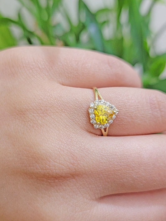 Real 10k Yellow Gold Ladies earring ring & pendant Yellow heart Citrine set 10KT - Reva Jeweler