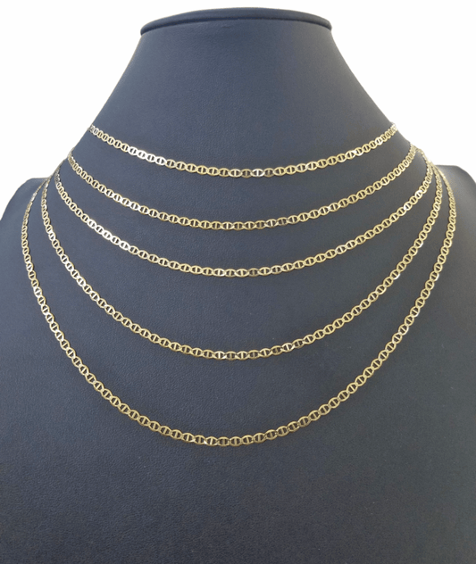 Real 10k Yellow Gold Mariner Anchor Link Chain 3mm Necklace 16" - 24" Inch - Reva Jeweler
