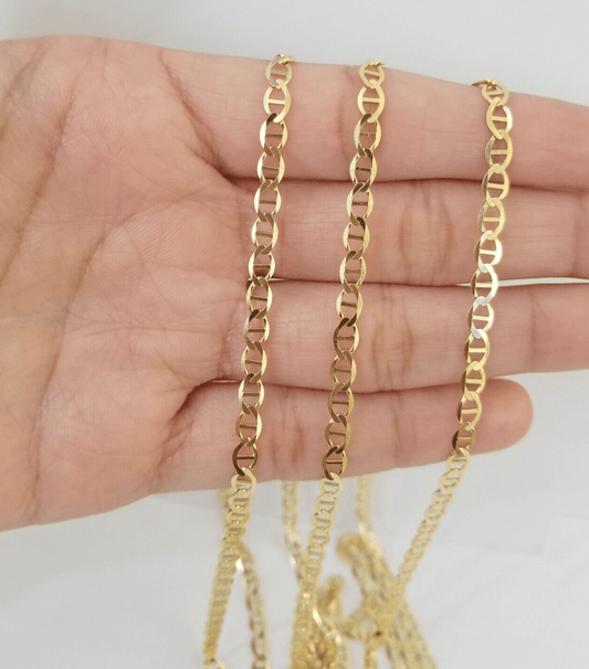 Real 10k Yellow Gold Mariner Anchor Link Chain 4mm Necklace 20" Inch - Reva Jeweler