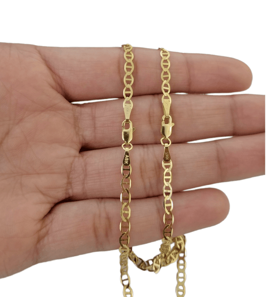 Real 10k Yellow Gold Mariner Anchor Link Necklace Bracelet Set 3mm Chain - Reva Jeweler