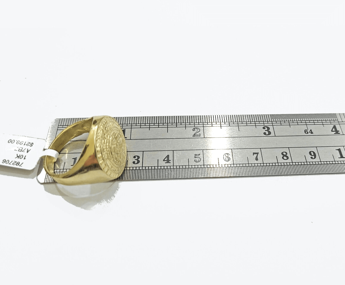 Real 10k Yellow Gold Mayan Calendar Ring Band size 10 10kt gold - Reva Jeweler