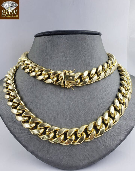 REAL 10k Yellow Gold Miami Cuban 15mm 26" Inch Box Clasp lock Men - Reva Jeweler