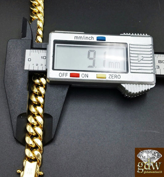 Real 10K Yellow Gold Miami Cuban Chain Necklace 9mm 28" Box Lobster Clasp - Reva Jeweler