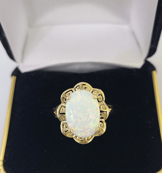REAL 10K Yellow Gold Opal Ring Band Style Rings Women Genuine - Reva Jeweler