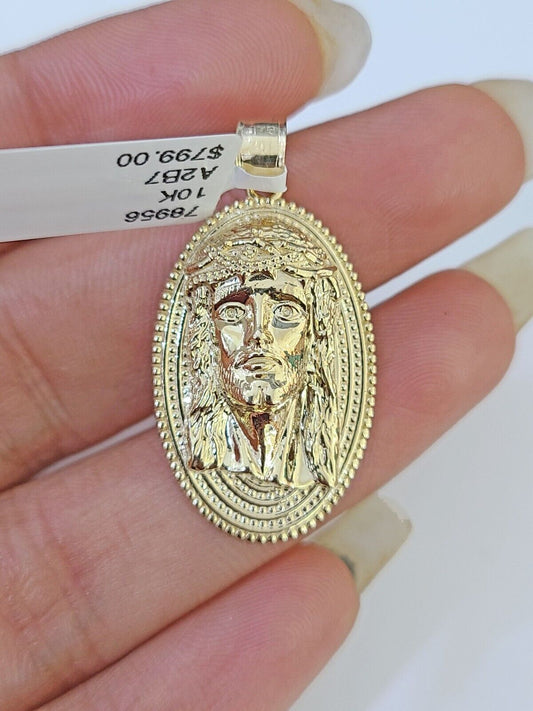Real 10k Yellow Gold Oval Shaped Jesus Head Pendant 1 - 1.5 inches Charm - Reva Jeweler