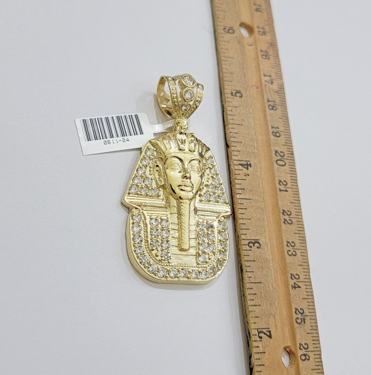 Real 10k Yellow Gold Pharaoh Head Charm Pendant 2.5" 10kt With Stones for Men's - Reva Jeweler