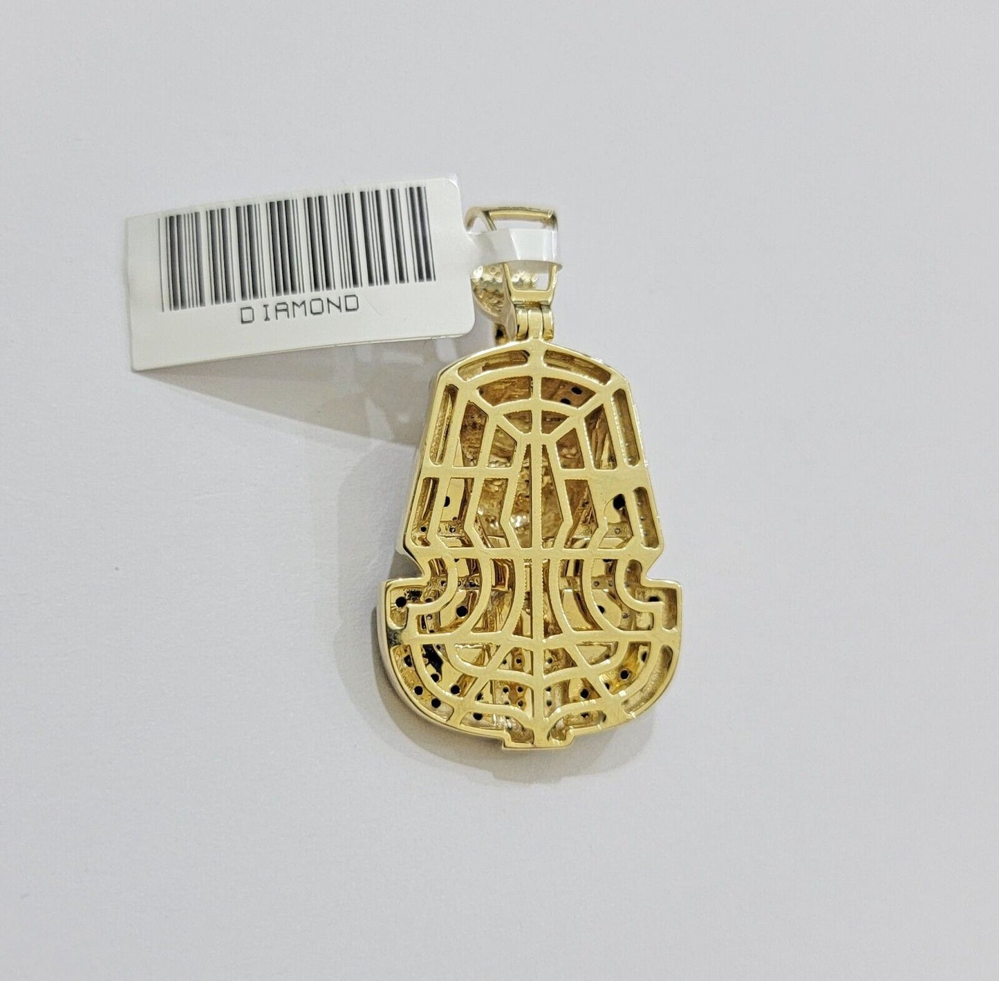 Real 10k Yellow Gold Pharoah Head Charm Pendant With black & White Diamonds Mens - Reva Jeweler