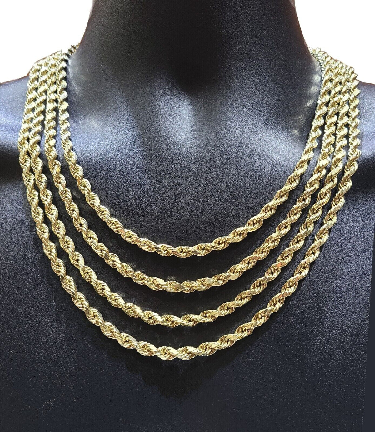 Real 10K Yellow Gold Rope Chain 6mm Necklace 20 in 22 in 24 in 26 in 28 in 30 in - Reva Jeweler