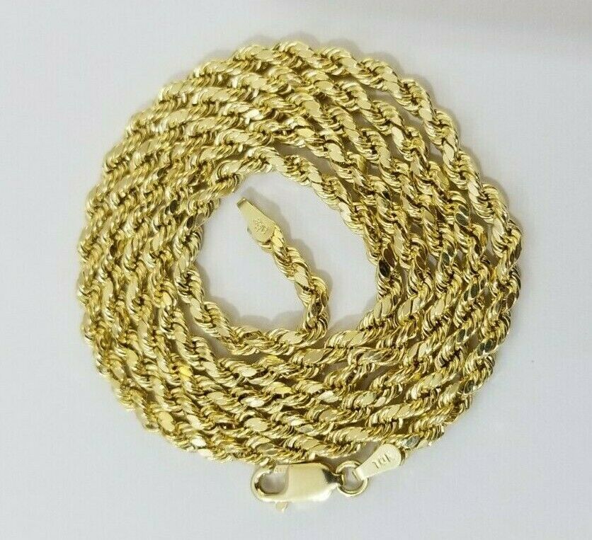REAL 10k Yellow Gold Rope Chain Last Supper Charm Pendant SET 3mm Necklace 18 - 28 - Reva Jeweler