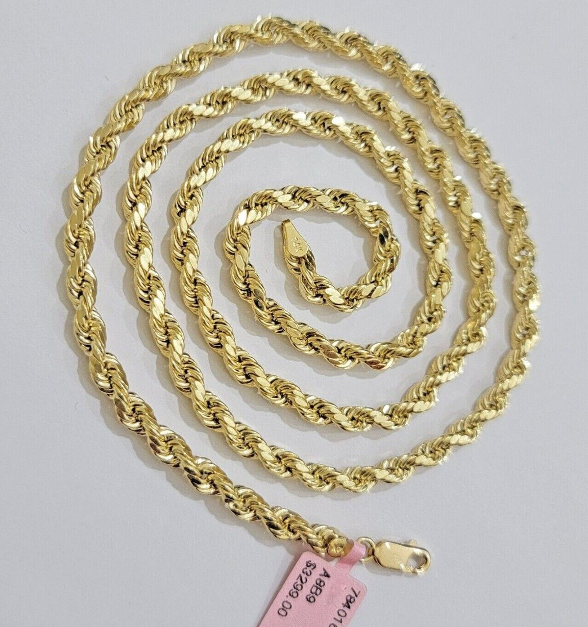 Real 10k Yellow Gold Rope Chain Necklace 4mm 18 - 28 Inch Diamond Cut Mens 10kt - Reva Jeweler