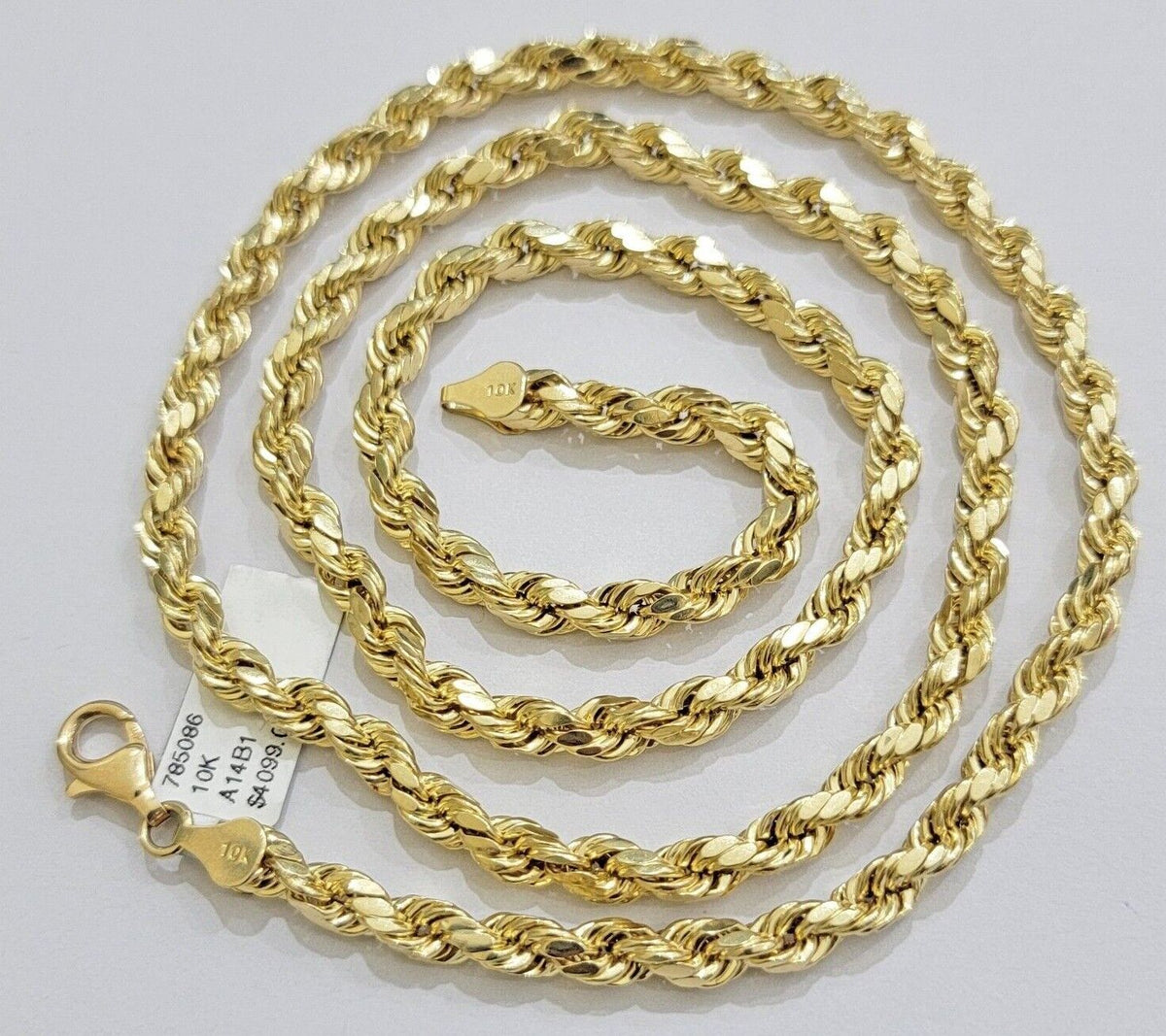 Real 10k Yellow Gold Rope Chain Necklace 6mm 18 - 28 Inch Diamond Cuts Men's 10kt - Reva Jeweler