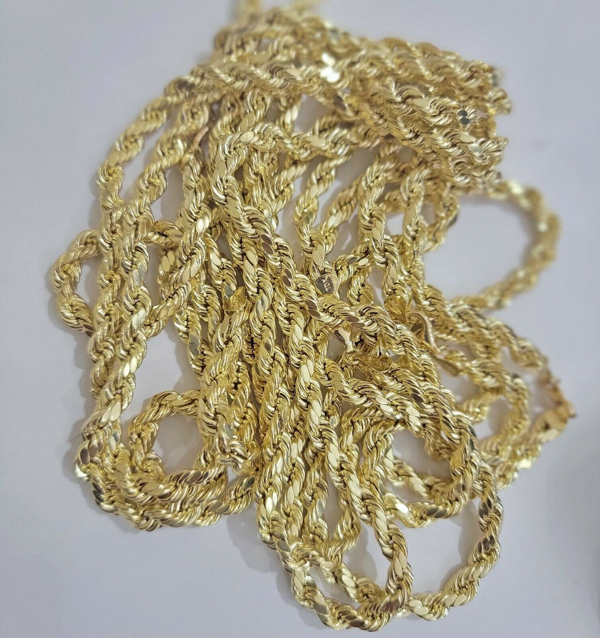 Real 10k Yellow Gold Rope Necklace 7mm Chain 18" - 30" Inch Diamond Cut, 10kt MENS - Reva Jeweler