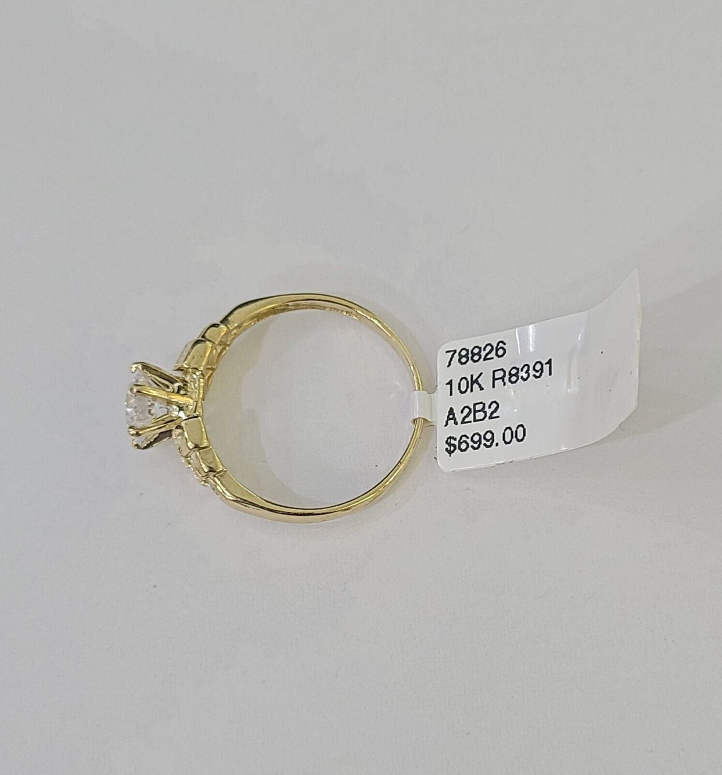 Real 10k Yellow Gold Round Stone Ring Wedding Engagement Size 7 WomensRing - Reva Jeweler