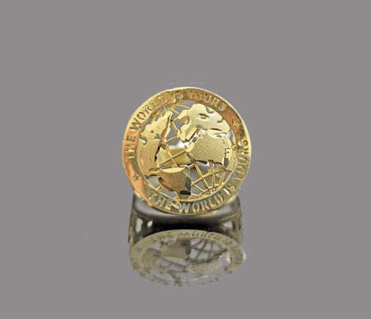 Real 10k Yellow Gold The World Is Yours Globe Ring Band size 11 10kt gold - Reva Jeweler