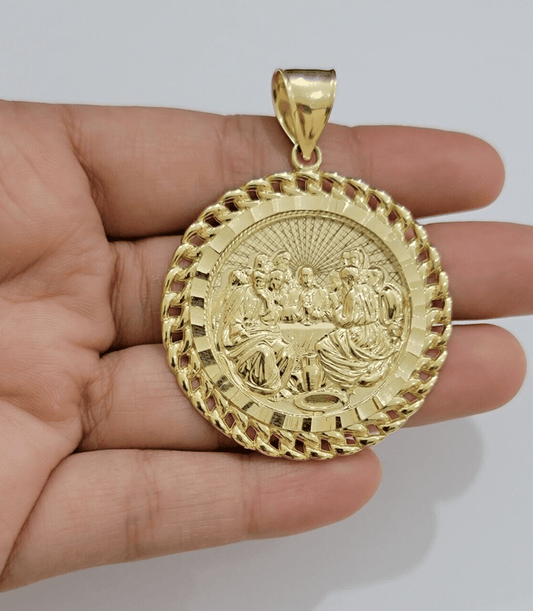 Real 10kt Last Supper Charm Pendant 10k Yellow Gold Chain Necklace 2 Inches SALE - Reva Jeweler