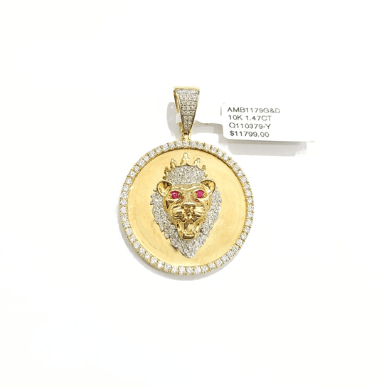 Real 10kt Yellow Gold Lion Head Pendant Diamond Charm for Necklace and Chain - Reva Jeweler